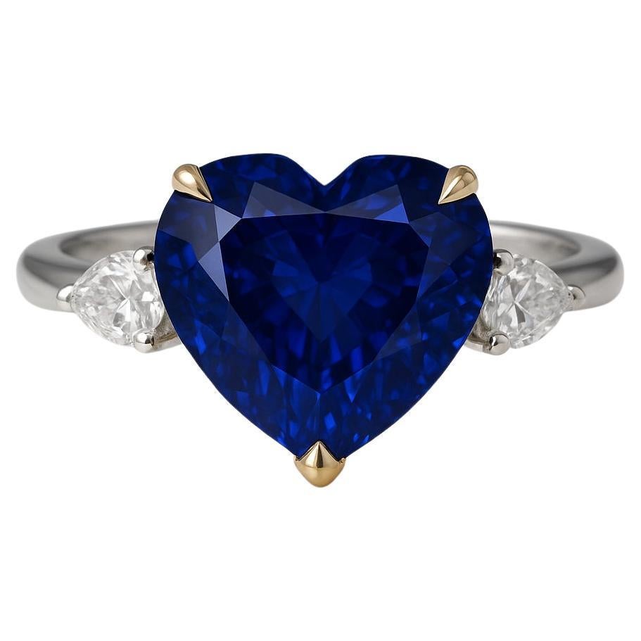 GRS Certified 4.46 Carat Heart Shape Blue Sapphire Platinum Cocktail Ring