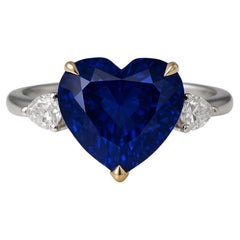 Platin-Cocktailring, GRS-zertifizierter 4,46 Karat herzförmiger blauer Saphir in Herzform, Platin