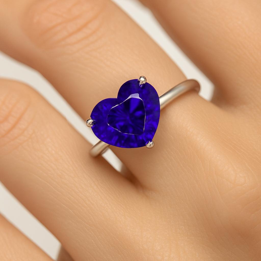 Contemporain Bague solitaire en platine avec saphir naturel en forme de cœur certifié GRS de 4,46 carats en vente