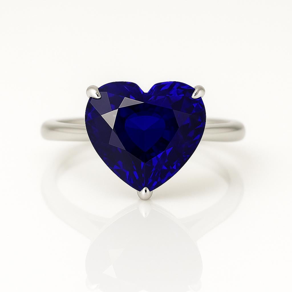 Bague solitaire en platine avec saphir naturel en forme de cœur certifié GRS de 4,46 carats Neuf - En vente à Chicago, IL