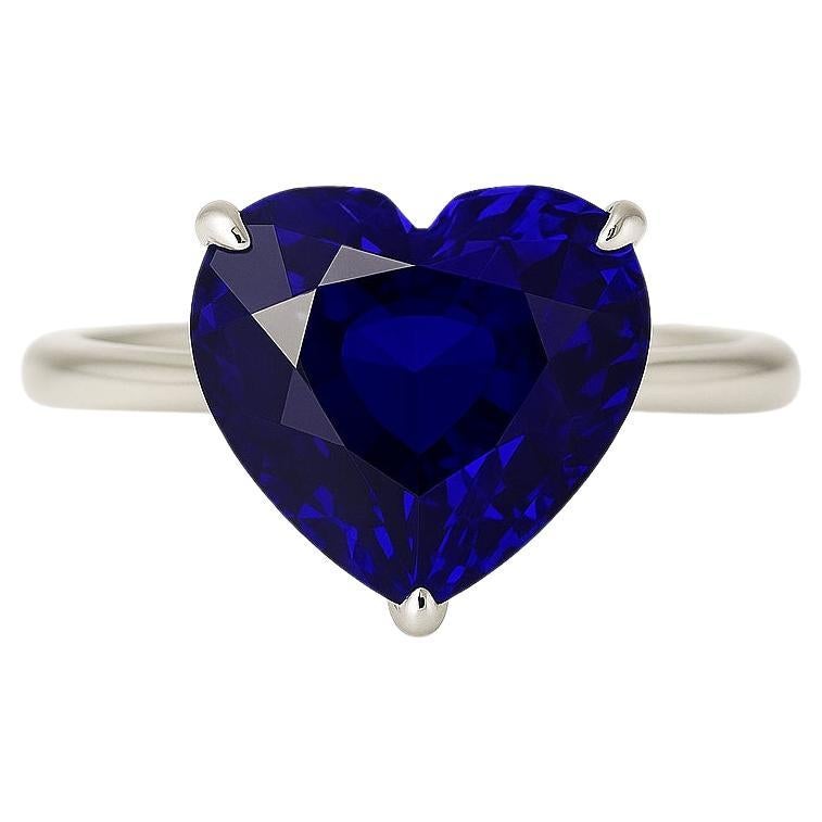 GRS Certified 4.46 Carat Heart-Shaped Natural Sapphire Platinum Solitaire Ring