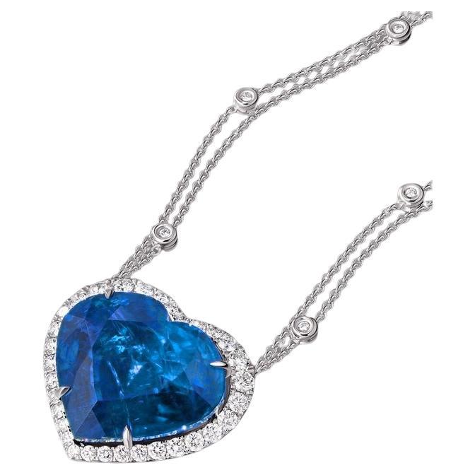 Contemporary GRS Certified 4.46 Ct. Heart Shape Blue Sapphire Untreated Pendant Necklace For Sale