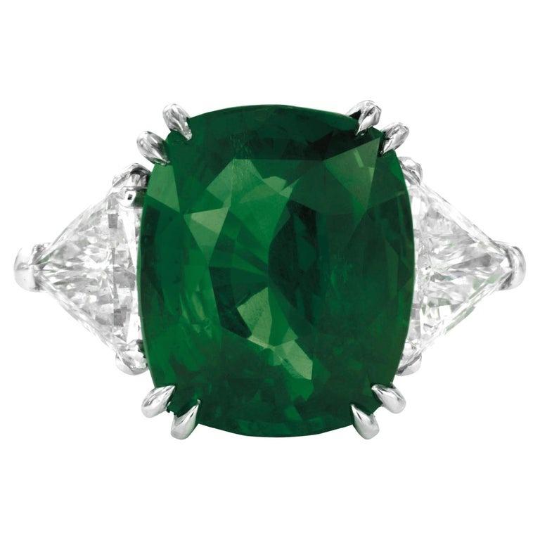 GRS Certified 4.50 Cushion VIVID GREEN Emerald Diamond Platinum Ring (Zeitgenössisch) im Angebot