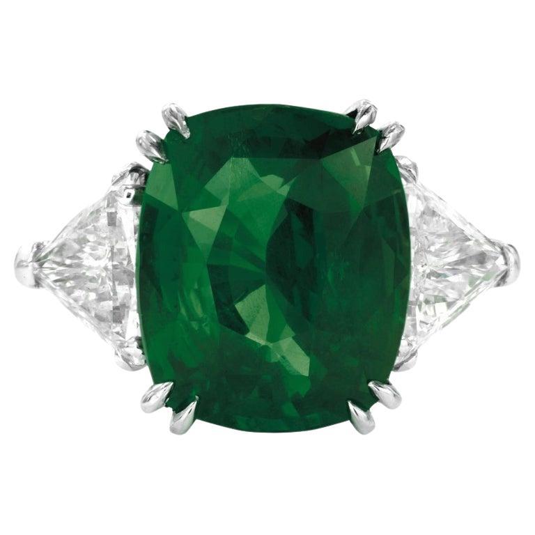 GRS Certified 4.50 Cushion VIVID GREEN Emerald Diamond Platinum Ring