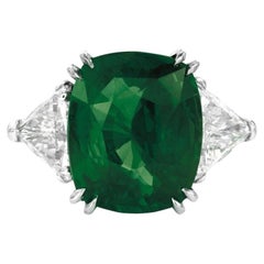 GRS Certified 4.50 Cushion VIVID GREEN Emerald Diamond Platinum Ring