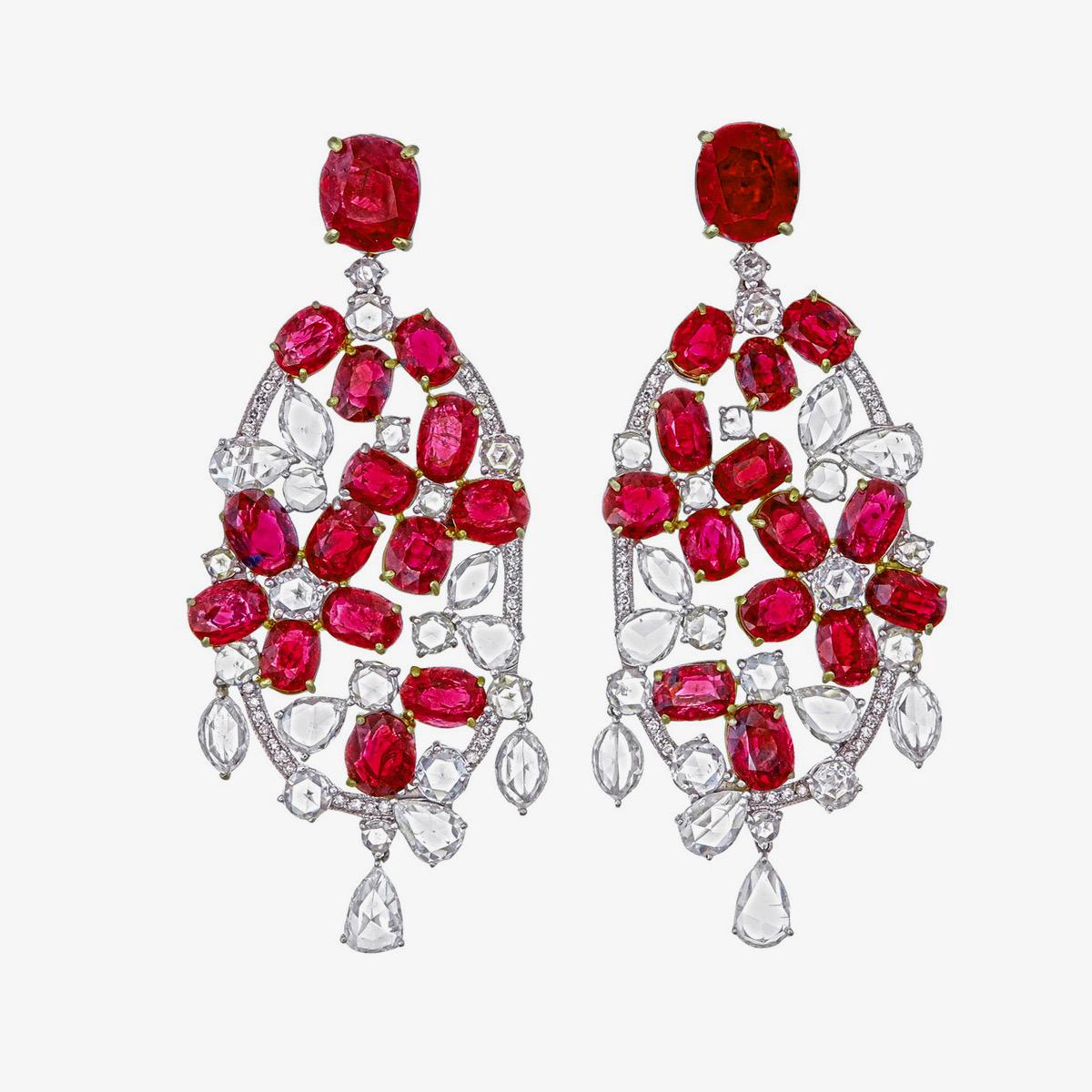 GRS zertifiziert 4,51 Karat Burma Rubin Taube Bood und Diamant-Ohrringe in 18K WG (Moderne) im Angebot