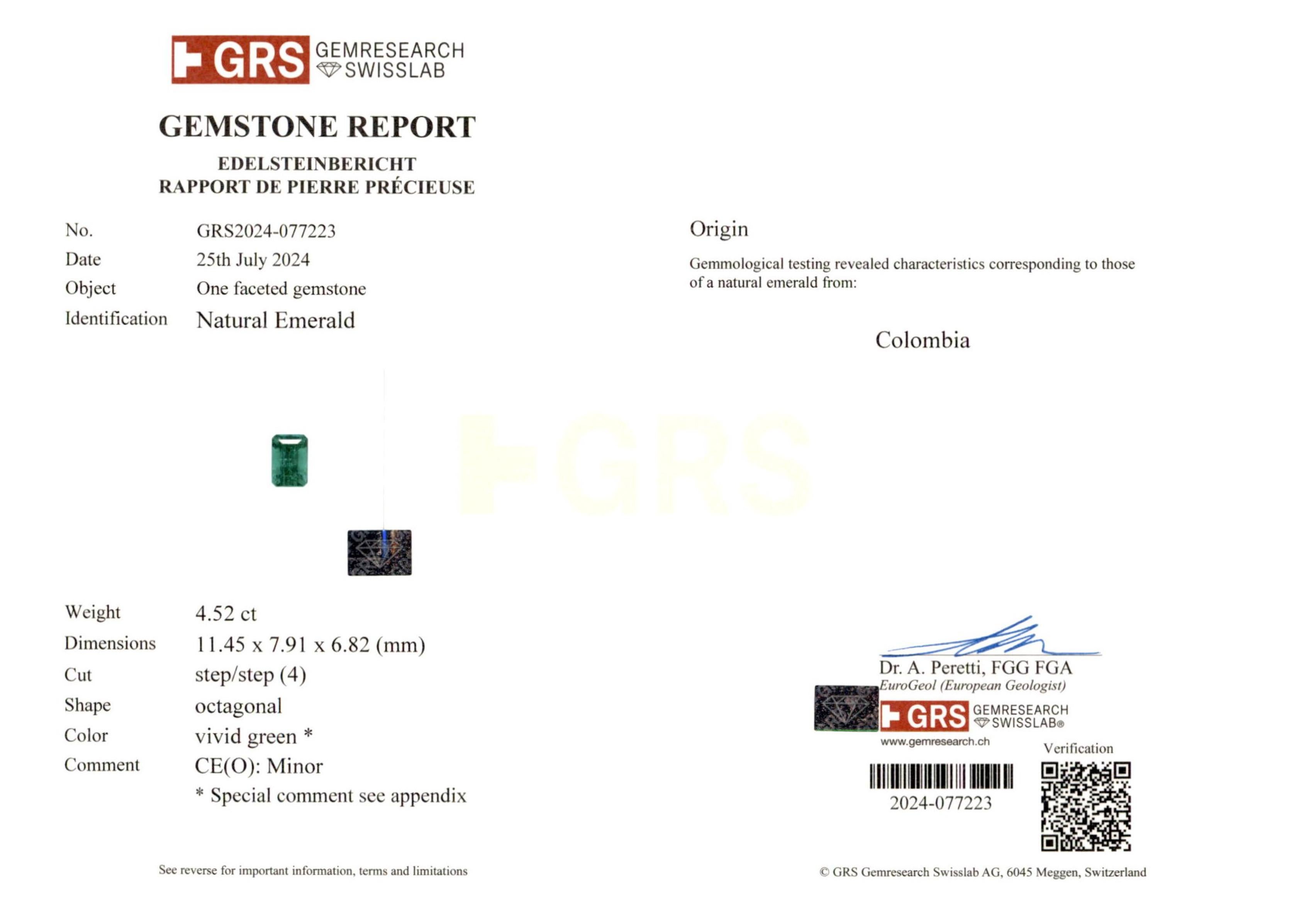 GRS-zertifiziert 4.52 Karat kolumbianischen Smaragd und Trillion Cut Diamond Ring (Smaragdschliff) im Angebot