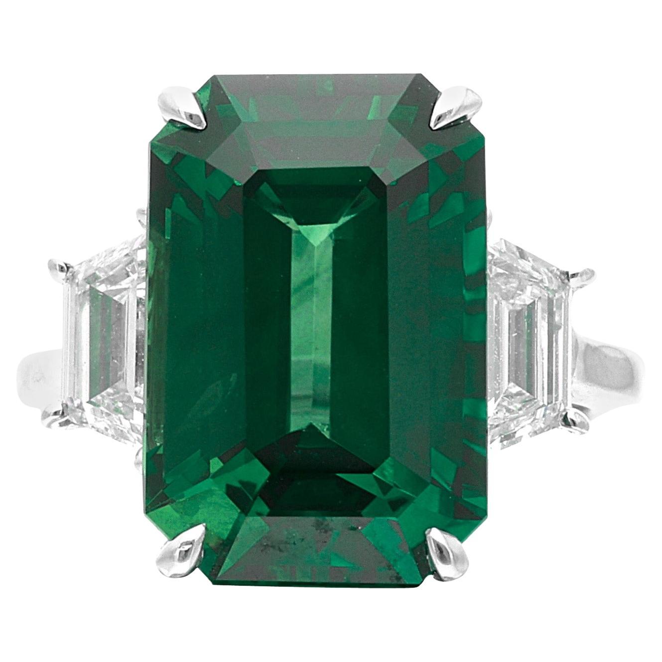 GRS Certified 4.52 Ct. Colombian Emerald Trapezoid side Ring Minor Oil