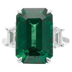 GRS Certified 4.52 Ct. Colombian Emerald Trapezoid side Ring Minor Oil