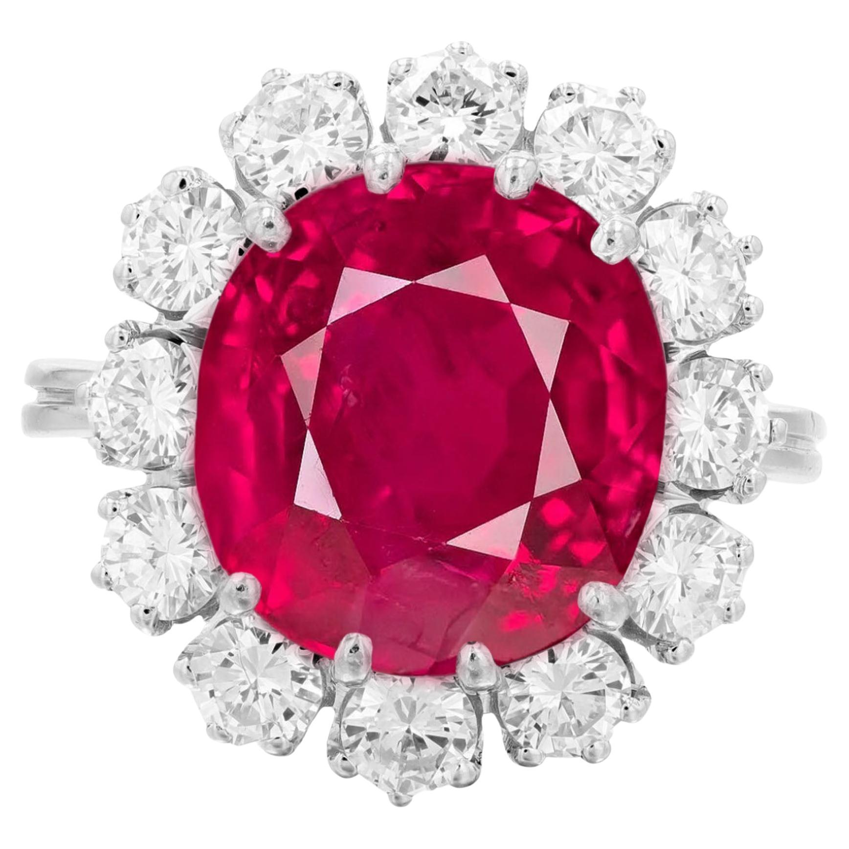 Grs Certified 4.55 Carat Burma Mogok No Heat Ruby Diamond Ring