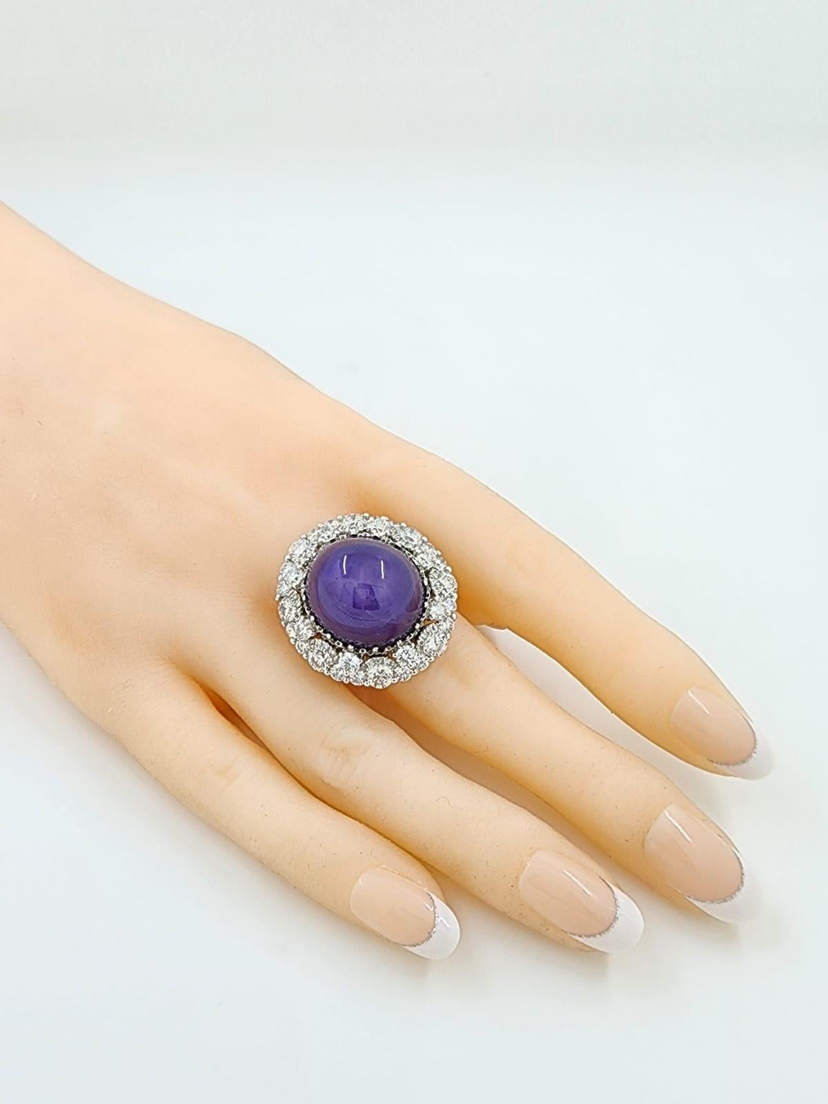 Women's GRS Certified 45.63 Carat Untreated Star Sapphire Diamond Ring