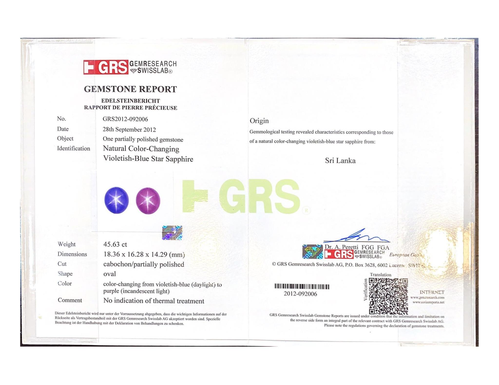 GRS Certified 45.63 Carat Untreated Star Sapphire Diamond Ring 3