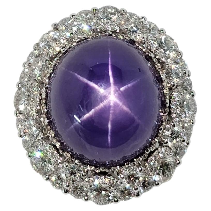 GRS Certified 45.63 Carat Untreated Star Sapphire Diamond Ring