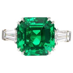 GRS Certified 4.69 Carat MINOR OIL Colombian Vivid Green Emerald Ring