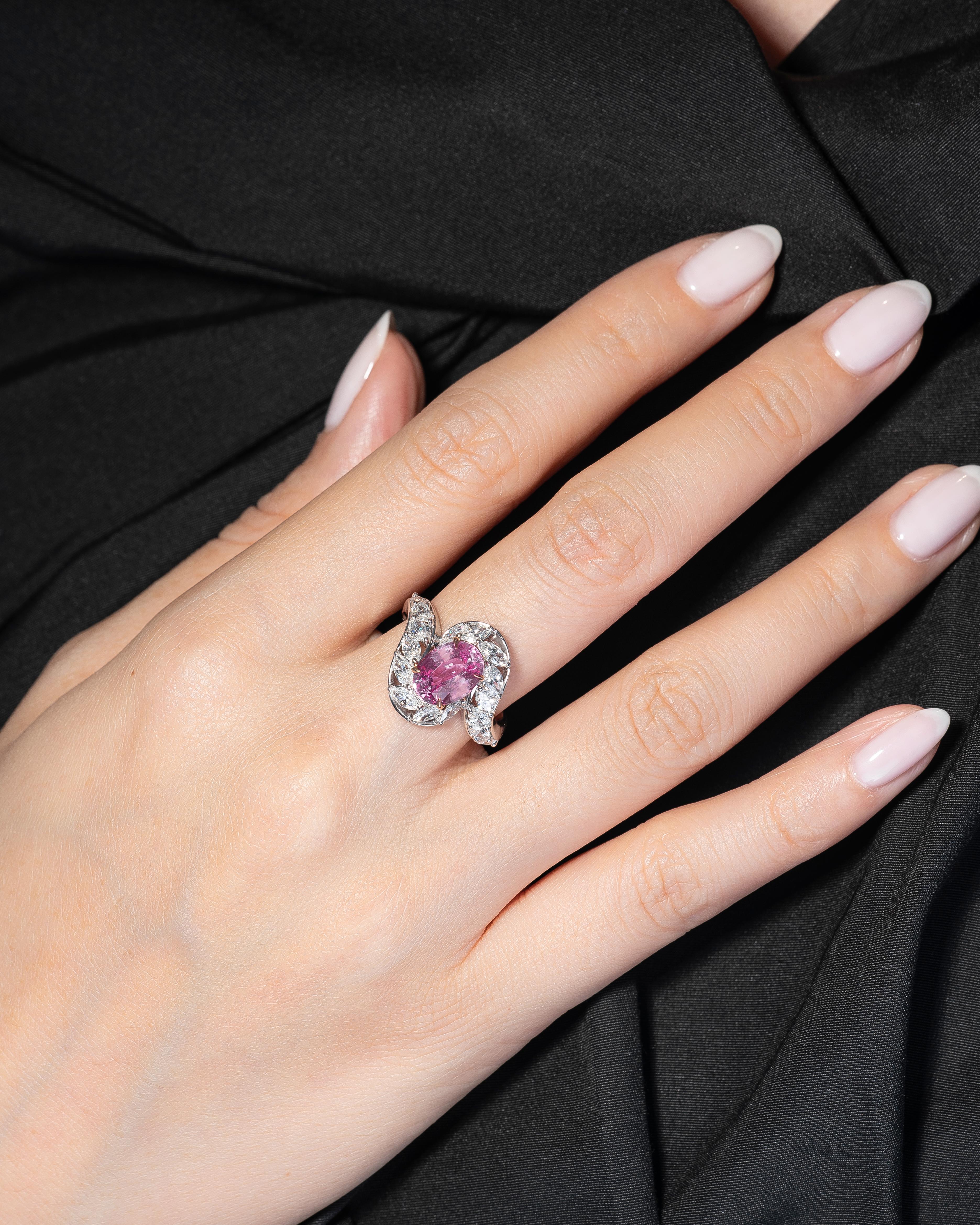 Padparadscha gemstones are gorgeous jewel tones that are classified under the Sapphire family. Their color is striking and memorable. This 3.10 carat non-heated Madagascar Parparadscha Sapphire is in a classic oval shape and has been certified by