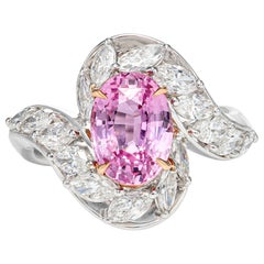 GRS Certified 4.65 Carat Padparadscha No Heat Sapphire Diamond Ring in 18k Gold