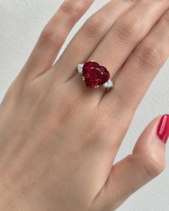 GRS Certified 4.66 Carat No Heat Mozambique Vivid Red Heart Ruby Diamond Ring