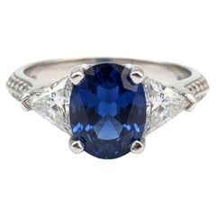 GRS Certified 4.66 Carat Unheated Burmese Royal Blue Sapphire & Diamond Ring