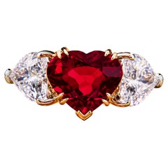 GRS-Certified 4.66 Carat Unheated Mozambique Heart-Shaped Ruby Diamond Ring