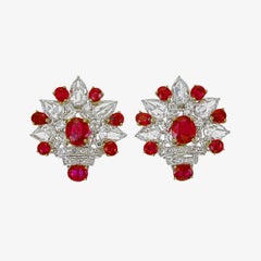 GRS Certified 4.71 Carat Burma Ruby Pigeon Blood And Diamond Earrings In 18k WG