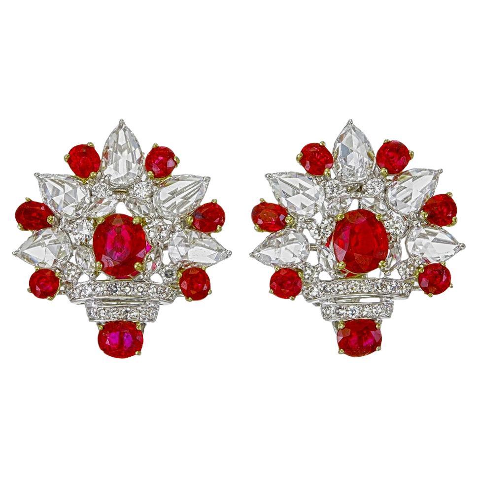 Orecchini con diamanti e sangue di piccione di Birmania da 4,71 carati certificati GRS in WG 18k