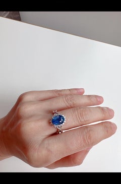 GRS certifiée 5,54 carats Bague saphir bleu corail et diamant