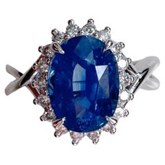 GRS Certified 5.54 ct  Cornflower Blue Sapphire Diamond Ring