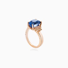 GRS Certified 4.75 Carat Blue Sapphire and 0.10 Ct Diamond Ring in 14K Rose Gold