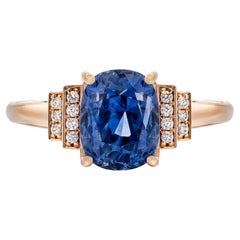 Bague en or rose 14 carats certifiée GRS avec saphir bleu de 4,75 carats et diamant de 0,10 carat