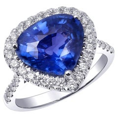 GRS Certified 4.78 Carat Natural Unheated Blue Sapphire Diamond 18K WG Ring