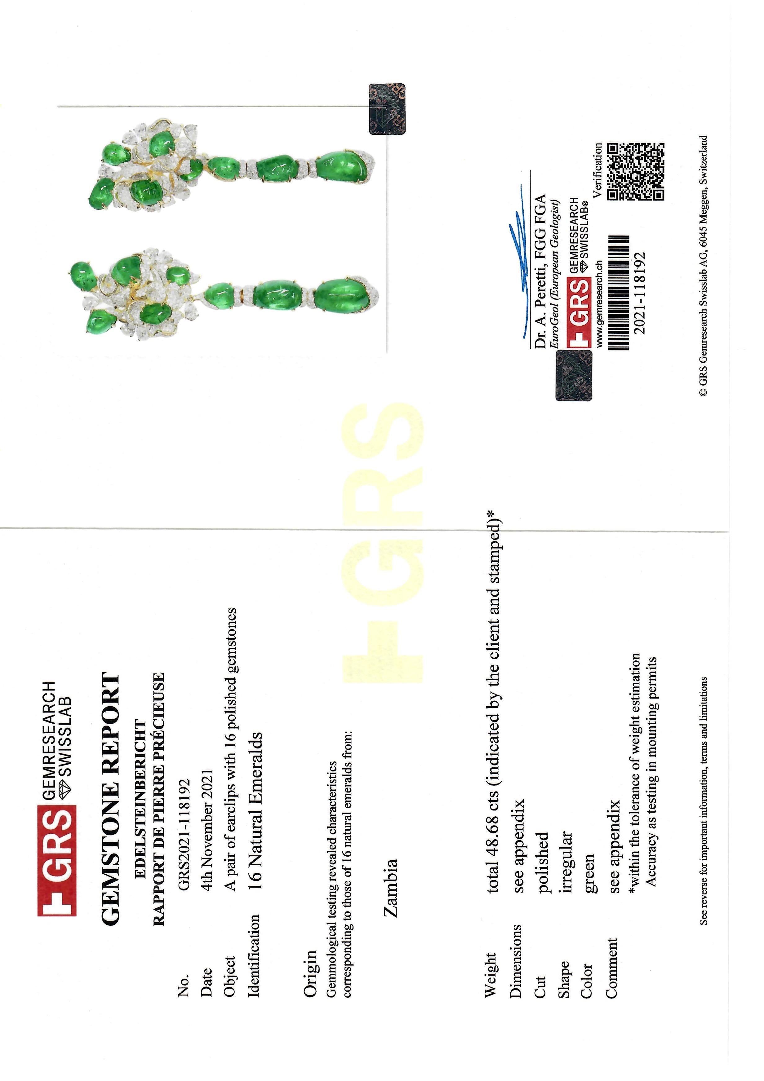 Pendiente Mosaico Esmeralda Certificado GRS 48,68 Quilates en Nuevo estado para la venta en Kowloon, HK