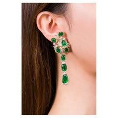 Boucle d'oreille mosaïque en émeraude certifiée GRS 48,68 carats