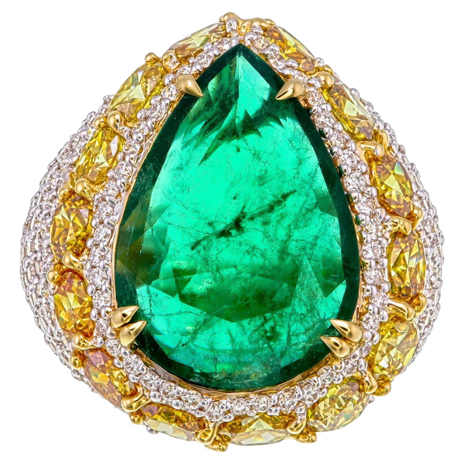 GRS Certified 4.95 Carat Zambian Emerald & Fancy Diamond Ring