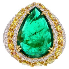 GRS Certified 4.95 Carat Zambian Emerald & Fancy Diamond Ring