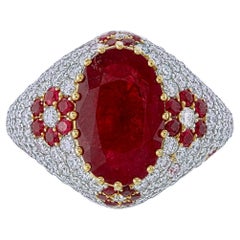 GRS Certified 4.96 Carat Burma Ruby No Heat And Diamond Ring In 18K White Gold