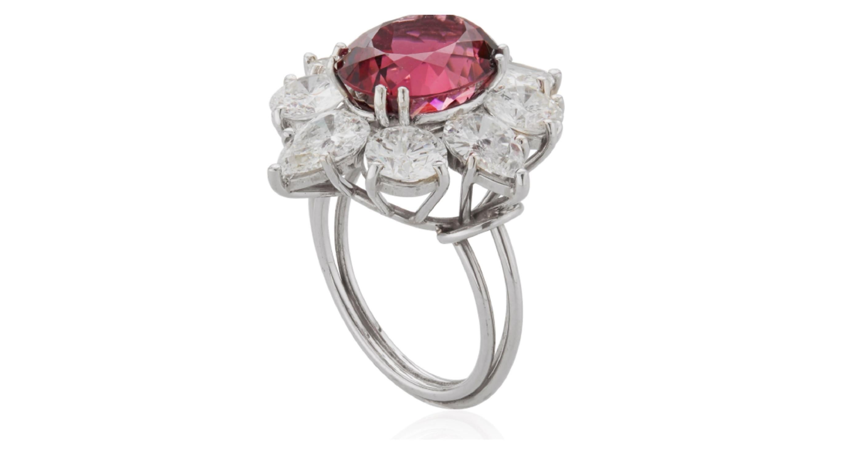 Oval Cut GRS Certified 3.80 Carat Burma Oval Ruby Pear and Round Diamond Cocktail Ring
