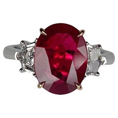 Bague en rubis de Birmanie ovale de 5 carats certifié GRS, sans chaleur