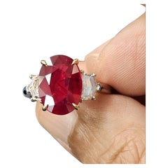GRS Certified 5 Carat Oval BURMA Ruby no heat Ring