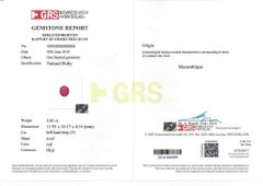 GRS Certified 5 carat Ruby Pendant Necklace with Diamonds in 18k White Gold