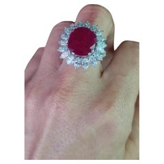 GRS Certified 5 Carat Unheated Ruby Diamond Cocktail Solitaire Ring