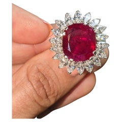 GRS Certified 5 Carat Unheated Ruby Diamond Cocktail Solitaire Ring