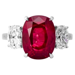GRS Certified 5 Carat Untreated RED SPINEL 18K White Gold Diamond Ring