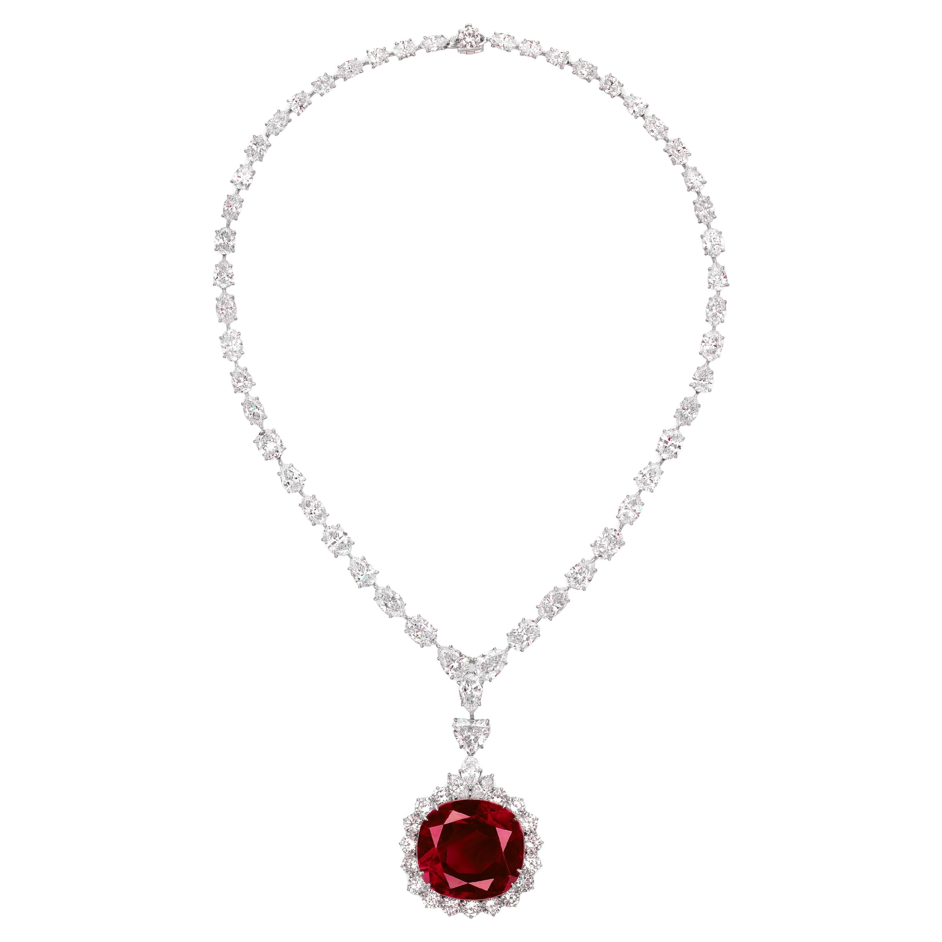 GRS Certified 5 Ct. Mozambique Ruby VIVID Red Diamond Necklace