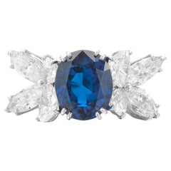 GRS-zertifiziert 5 Karat. Platinring VIVID Blauer unbehandelter Saphir Diamant