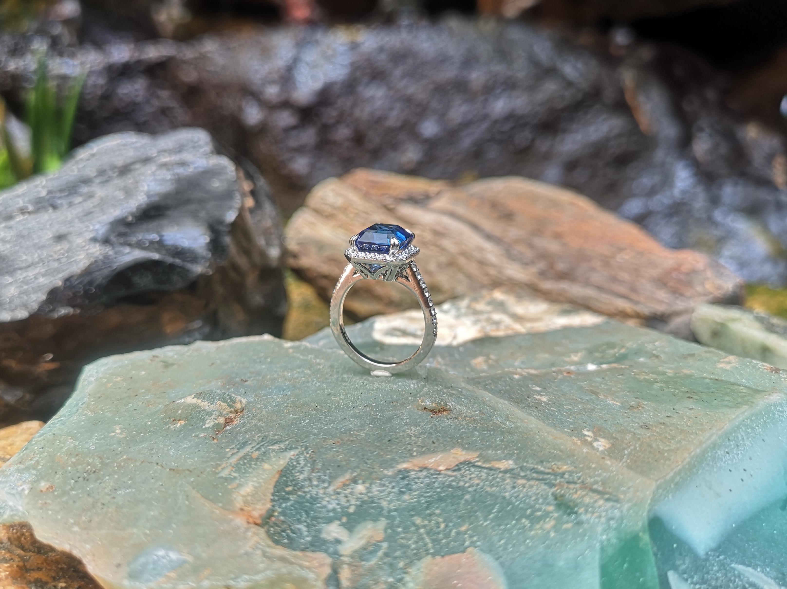 GRS Certified 5 Cts Ceylon Blue Sapphire with Diamond Ring in Platinum 950 For Sale 5