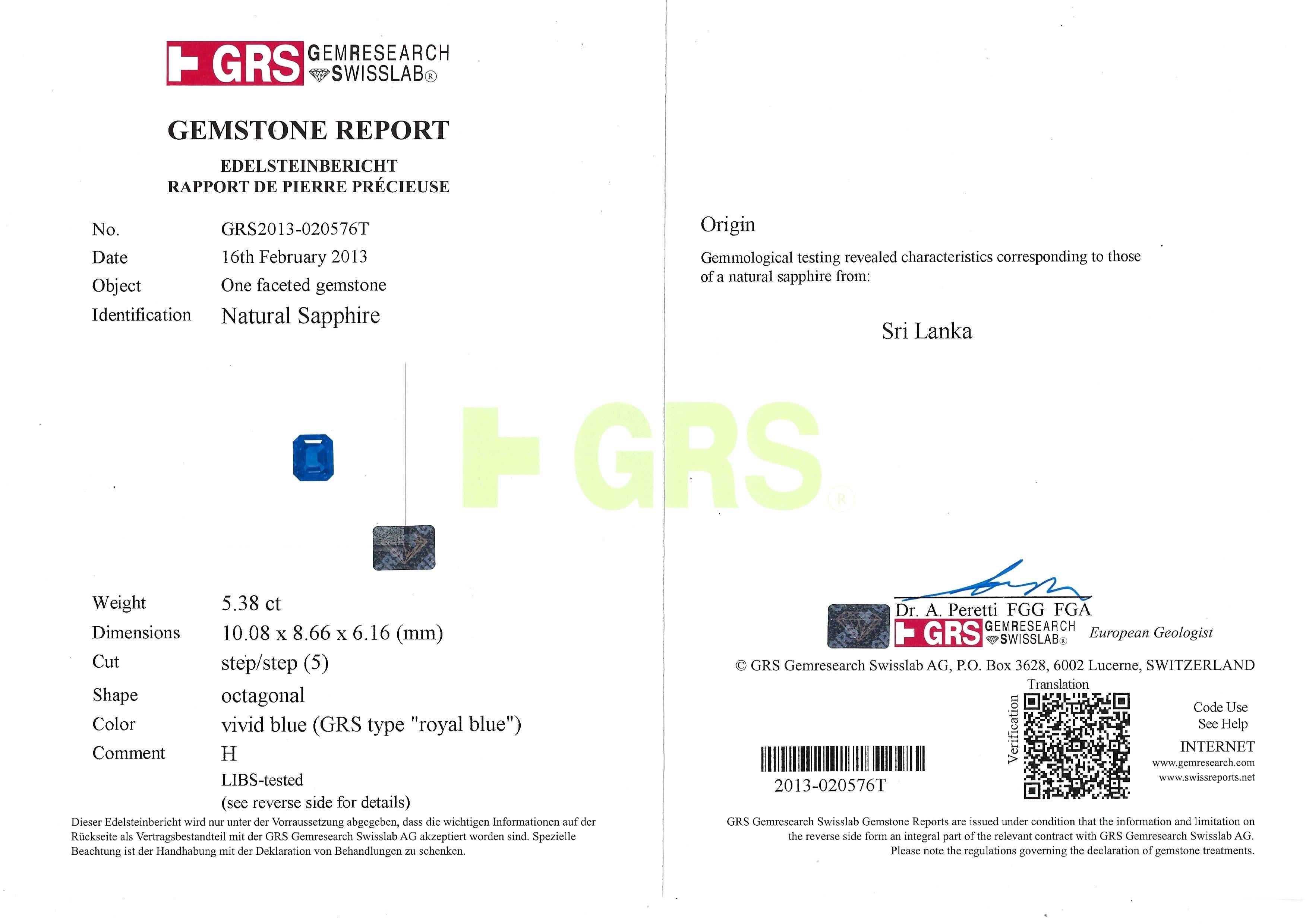 GRS-zertifizierter 5 Karat Ceylon-Blauer Saphir mit Diamantring aus Platin 950 im Angebot 10
