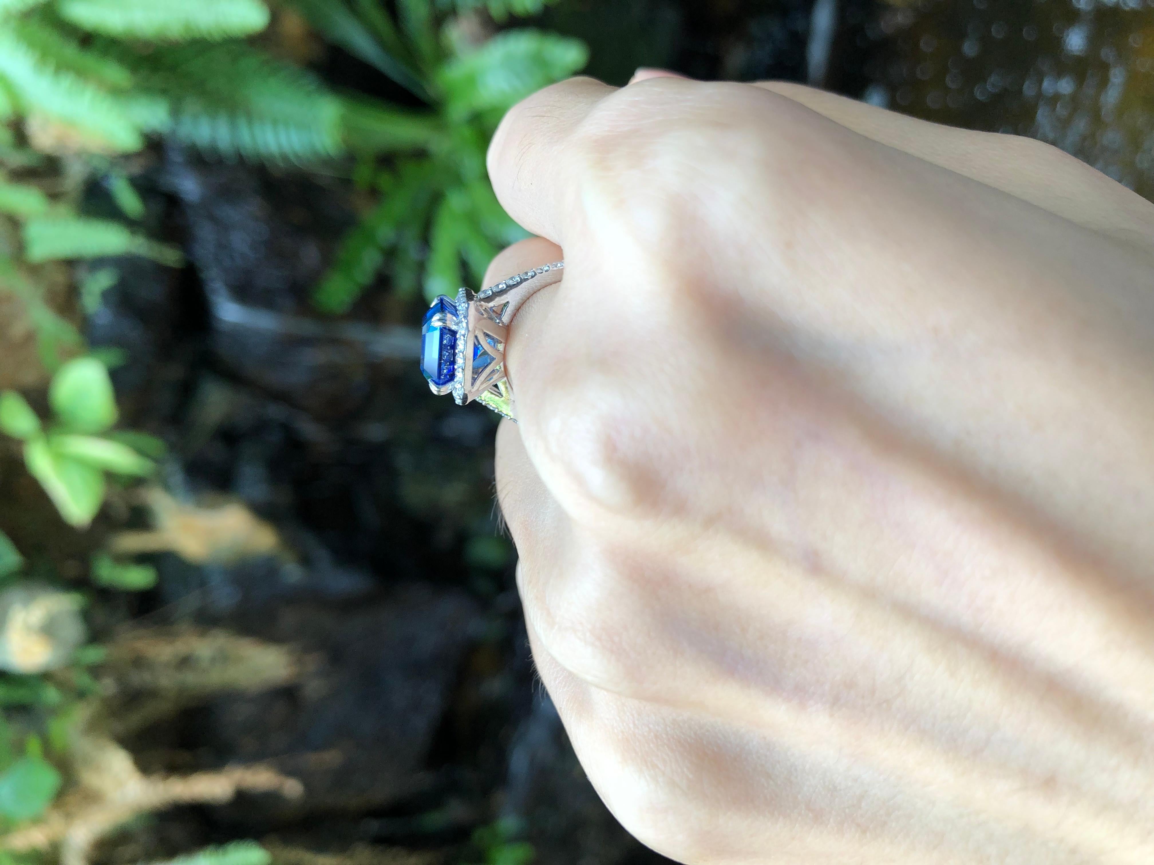 GRS-zertifizierter 5 Karat Ceylon-Blauer Saphir mit Diamantring aus Platin 950 (Gemischter Schliff) im Angebot