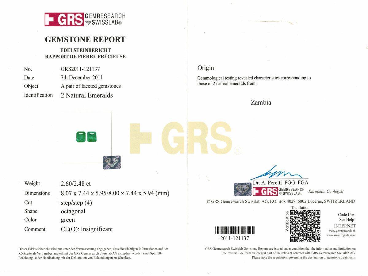 GRS-zertifizierte 5,0 Karat Smaragd- und Diamant-Ohrringe aus 18 Karat Gelbgold im Angebot 1