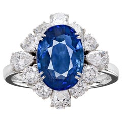 GRS Certified 5.00 Carat Sri-Lanka Blue Sapphire Diamond Cocktail Ring