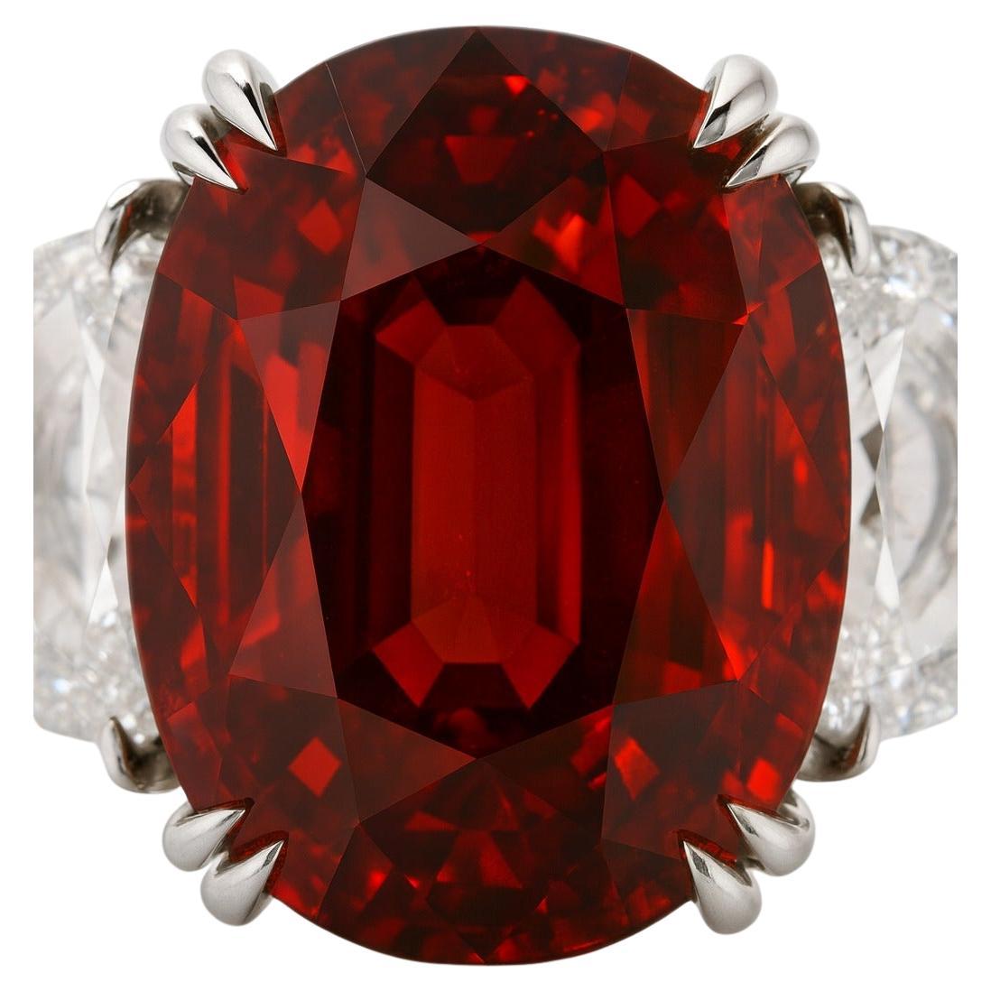 Bague certifiée GRS de 5,00 carats de rubis et de diamants d'un rouge vif à profond

Trésor extraordinaire de la nature, cette bague met en valeur un rare rubis ovale de 5,00 carats de couleur rouge vif à profond, certifié par GRS comme étant